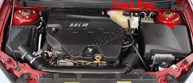 La posizione dei fusibili nel vano motore: Pontiac G6 (2005-2010)
