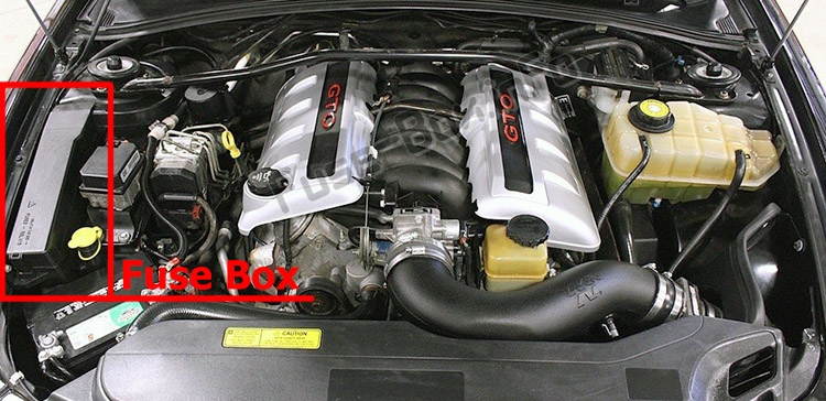 La posizione dei fusibili nel vano motore: Pontiac GTO (2004-2006)