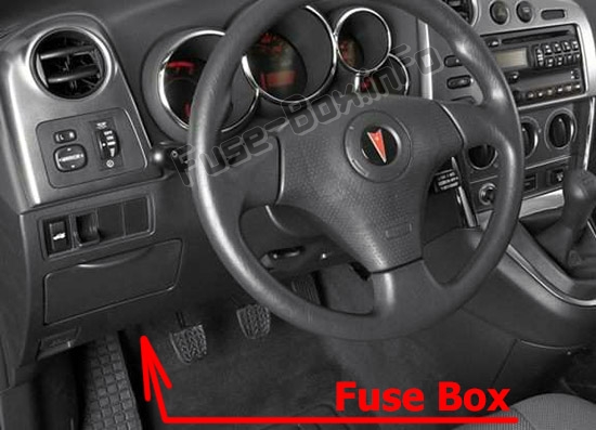 The location of the fuses in the passenger compartment: Pontiac Vibe (2003-2008)