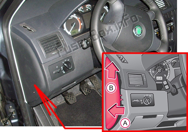 The location of the fuses in the passenger compartment: Skoda Fabia (1999-2006)