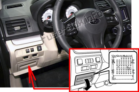 The location of the fuses in the passenger compartment: Subaru Impreza (2012-2016)