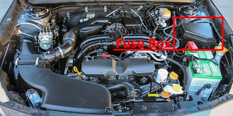 The location of the fuses in the engine compartment: Subaru Outback (2015-2019...)