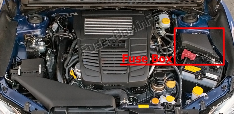 The location of the fuses in the engine compartment: Subaru WRX (2015-2018…)