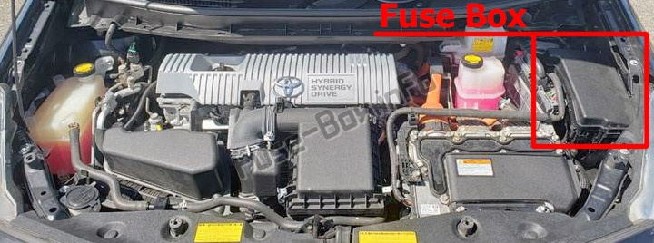 La posizione dei fusibili nel vano motore: Toyota Prius V / Prius + / Prius Alpha (2012-2017)
