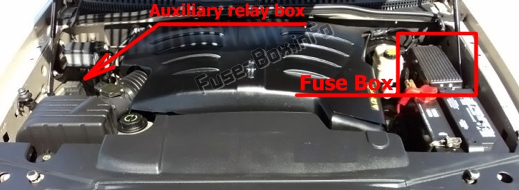 The location of the fuses in the engine compartment: Lincoln Aviator (2003, 2004, 2005)