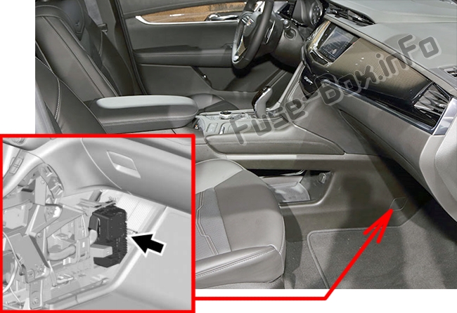 The location of the fuses in the passenger compartment: Cadillac XT6 (2020-...)