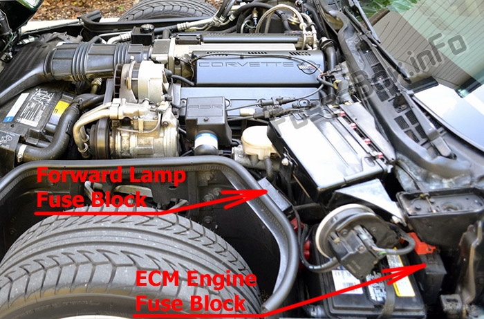 La posizione dei fusibili nel vano motore: Chevrolet Corvette (C4; 1993-1996)
