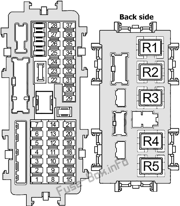 Instrument panel fuse box diagram: Infiniti Q50 (2013, 2014, 2015)
