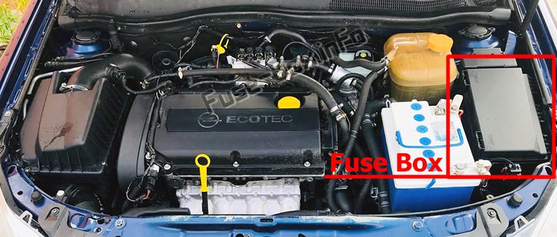 La posizione dei fusibili nel vano motore: Opel Astra H / Vauxhall Astra (2004-2009)