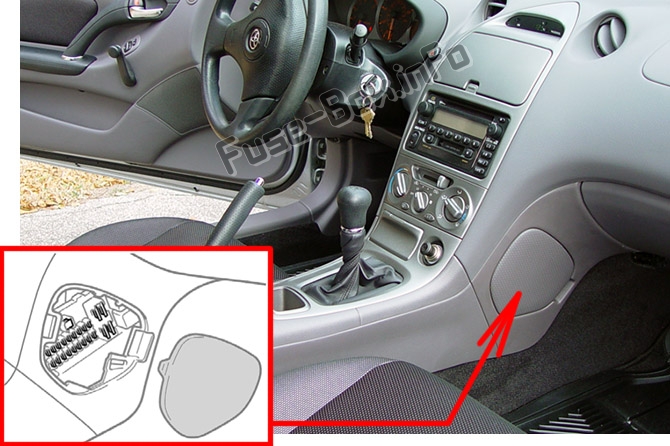 The location of the fuses in the passenger compartment: Toyota Celica (1999-2006)