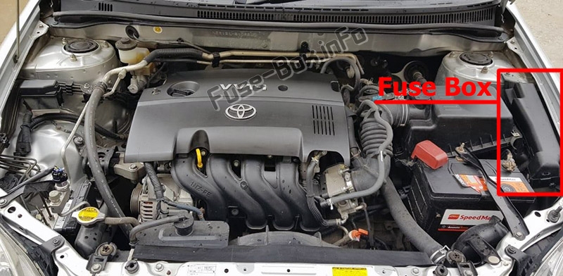The location of the fuses in the engine compartment: Toyota Corolla (2003-2008)