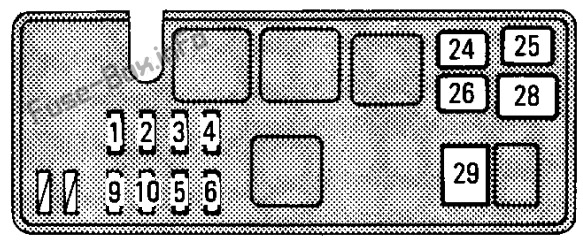 Schema della scatola dei fusibili sotto il cofano: Toyota T100 (1993, 1994, 1995, 1996, 1997, 1998)
