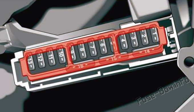 インストルメントパネルのヒューズボックス図：Audi A5 / S5（2021、2022）