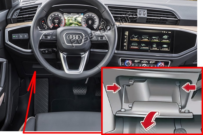 The location of the fuses in the passenger compartment (LHD): Audi Q3 (2018-2020..)