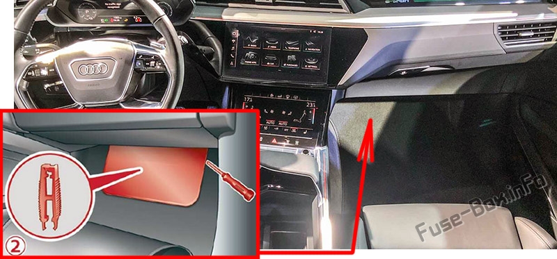 車室内のヒューズの位置：Audi e-tron（2019、2020 ...）