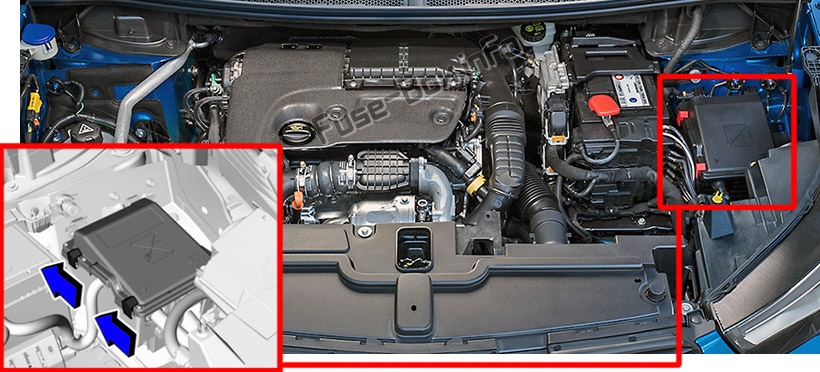 The location of the fuses in the engine compartment: Opel (Vauxhall) Grandland X (2017-2020..)