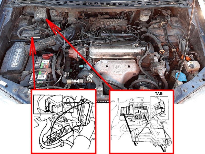 Lage der Sicherungen im Motorraum: Honda Odyssey (1994-1998)
