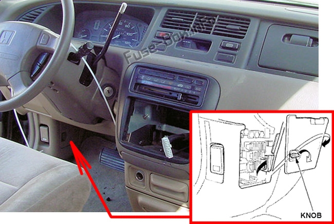 The location of the fuses in the passenger compartment: Honda Odyssey (1994-1998)