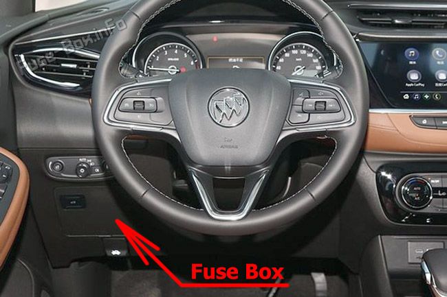 The location of the fuses in the passenger compartment: Buick Encore GX (2020, 2021, 2022)