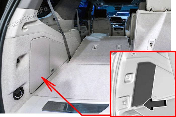 Расположение предохранителей в багажнике: Cadillac Escalade (2021, 2022)