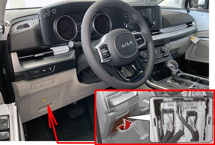 The location of the fuses in the passenger compartment: KIA Carnival (2021, 2022, 2023)