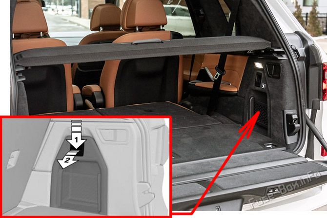 La ubicación de los fusibles en el maletero: BMW X7 (G07; 2019, 2020, 2021, 2022)
