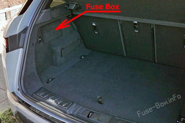 The location of the fuses in the trunk: Range Rover Evoque (2019-2023)