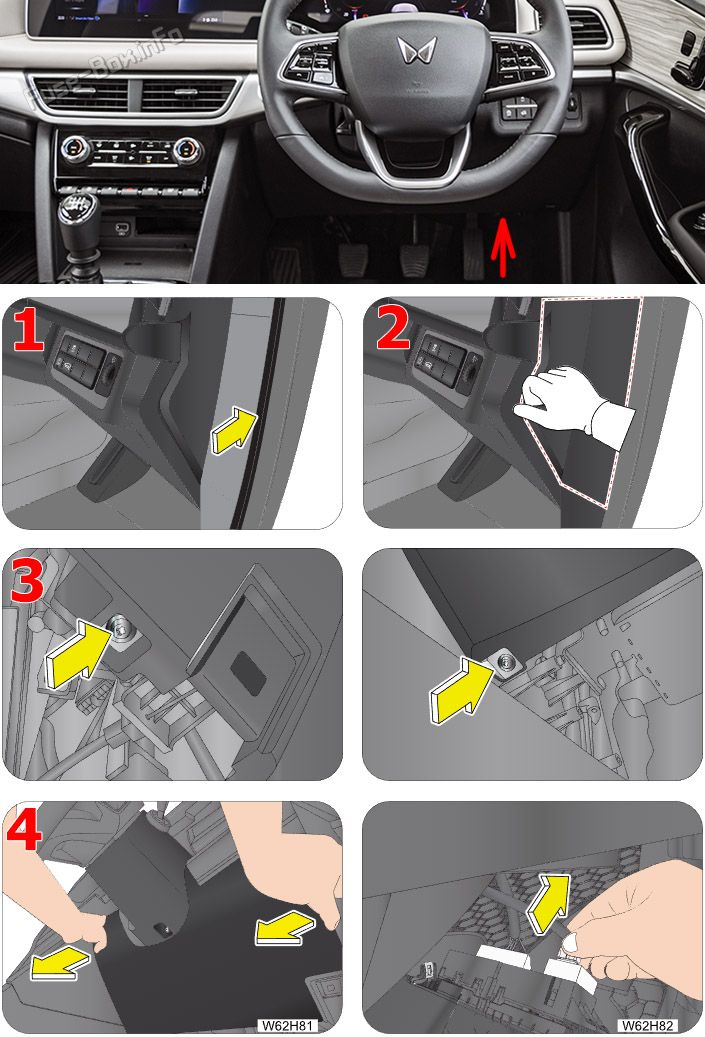 Location of the fuses in the passenger compartment: Mahindra XUV700 (2021, 2022, 2023)