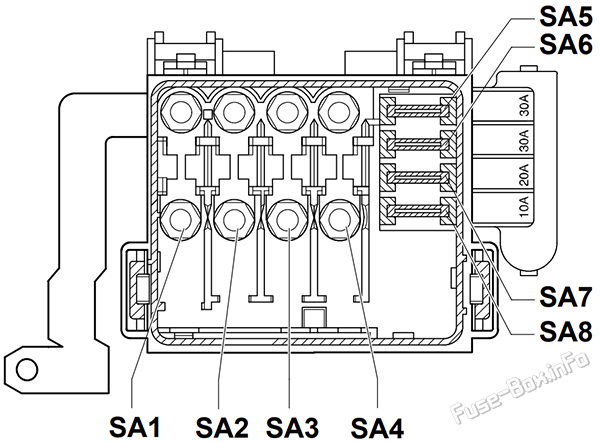 Under-hood fuse box diagram (ver.2): Volkswagen Lupo (2000, 2001, 2002, 2003, 2004, 2005)