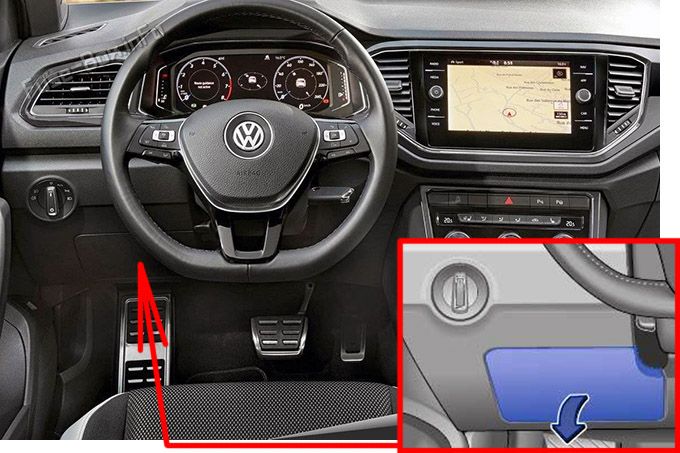 The location of the fuses in the passenger compartment (LHD): Volkswagen T-Roc (2017-2020)