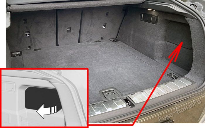 Location of the fuses in the trunk: BMW X6 (2020, 2021, 2022, 2023)