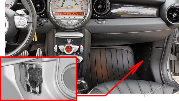 Location of the fuses in the passenger compartment: MINI Cooper (2007-2015)
