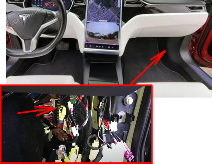 Location of the fuses in the passenger compartment: Tesla Model S (2016-2021)