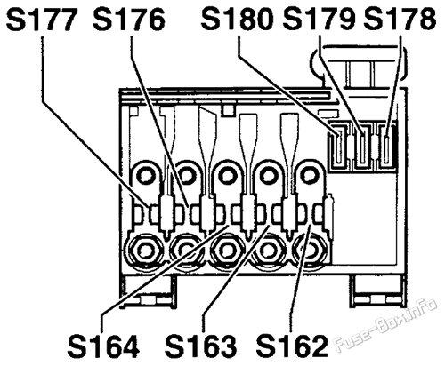 Under-hood fuse box diagram: Volkswagen Jetta (1999, 2000, 2001, 2002, 2003, 2004, 2005)