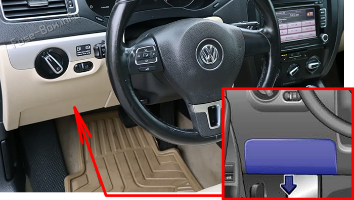 Location of the fuses in the passenger compartment: Volkswagen Jetta (2010-2017)