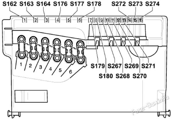 Under-hood fuse box diagram (ver.1): Volkswagen Polo (2002, 2003, 2004, 2005, 2006, 2007, 2008, 2009)