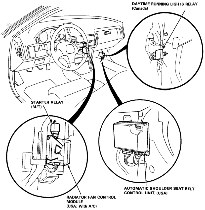 Relays Location (passenger compartment) 2: Acura Integra (1990, 1991, 1992, 1993)