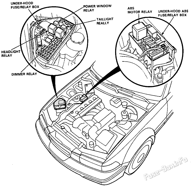 Engine Compartment Fuses/Relays Location (1): Acura Vigor (1991, 1992, 1993, 1994)