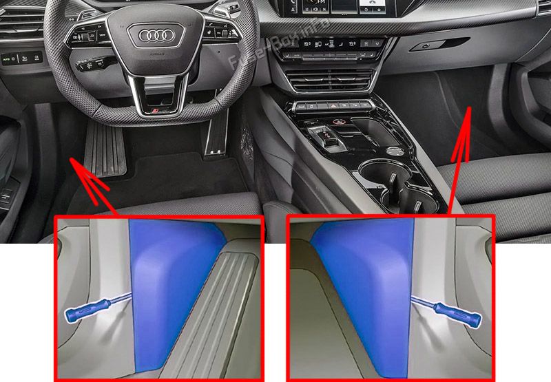 Footwell fuse panel location: Audi e-tron GT (2021, 2022, 2023)