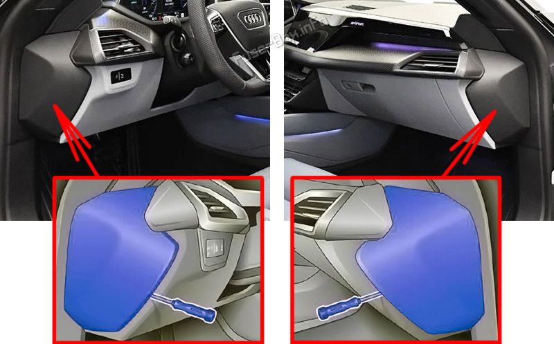 Cockpit fuse panel location: Audi e-tron GT (2021, 2022, 2023)