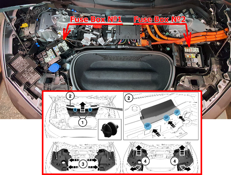 Location of the fuses in the front compartment: Jaguar I-Pace (2018-2023)