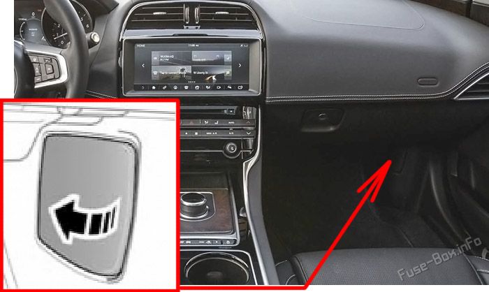 Location of the fuses in the passenger compartment: Jaguar XE (2015-2019)