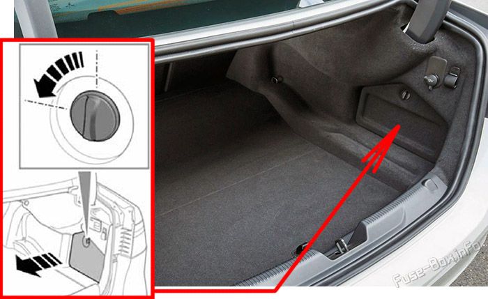 Location of the fuses in the trunk: Jaguar XE (2015-2019)
