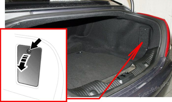 Location of the fuses in the luggage compartment: Jaguar XJ (2011-2015)