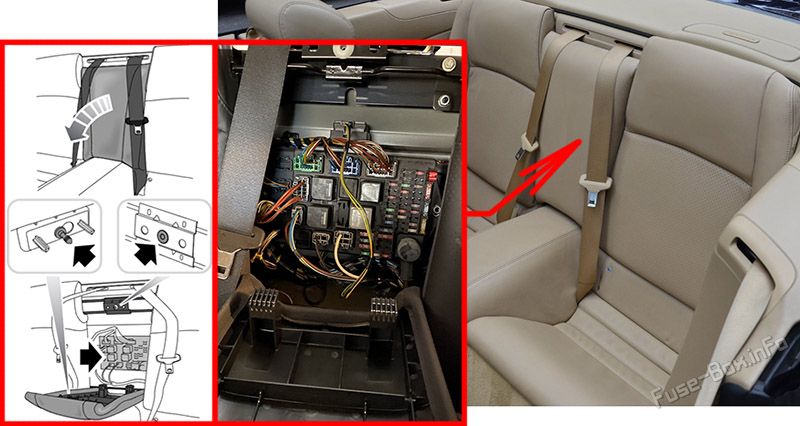 Location of the fuses in the rear seat compartment: Jaguar XK (2006-2014)