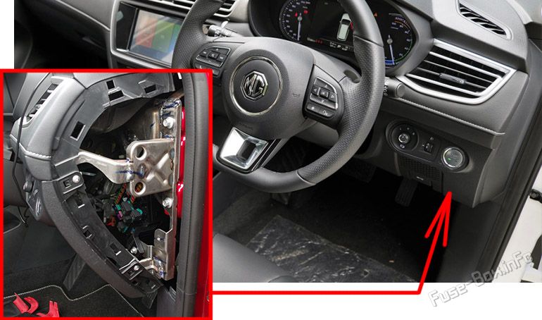 Location of the fuses in the passenger compartment: MG MG5 EV (2020-2024)