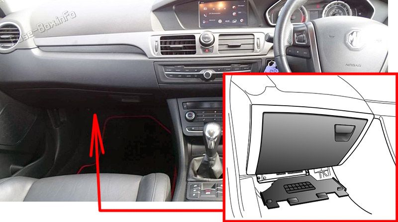 Location of the fuses in the passenger compartment: MG MG6 (2014, 2015, 2016)