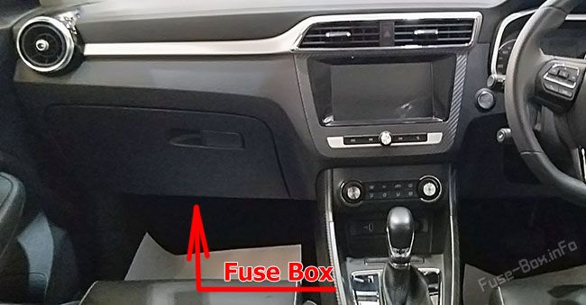 Location of the fuses in the passenger compartment: MG ZS (2017-2020)