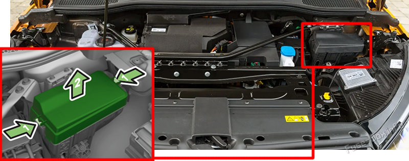 Location of the fuses in the front compartment: Skoda Enyaq iV (2020-2023)