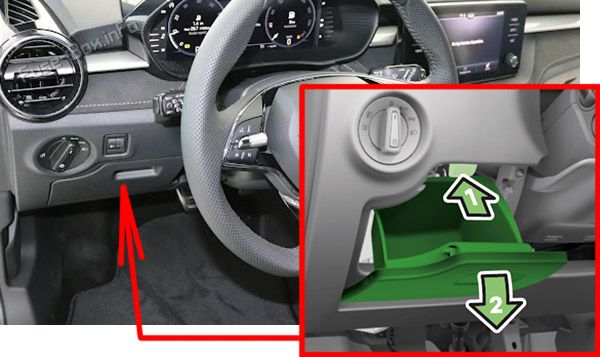 Location of the fuses in the passenger compartment: Skoda Fabia (2021-2023)